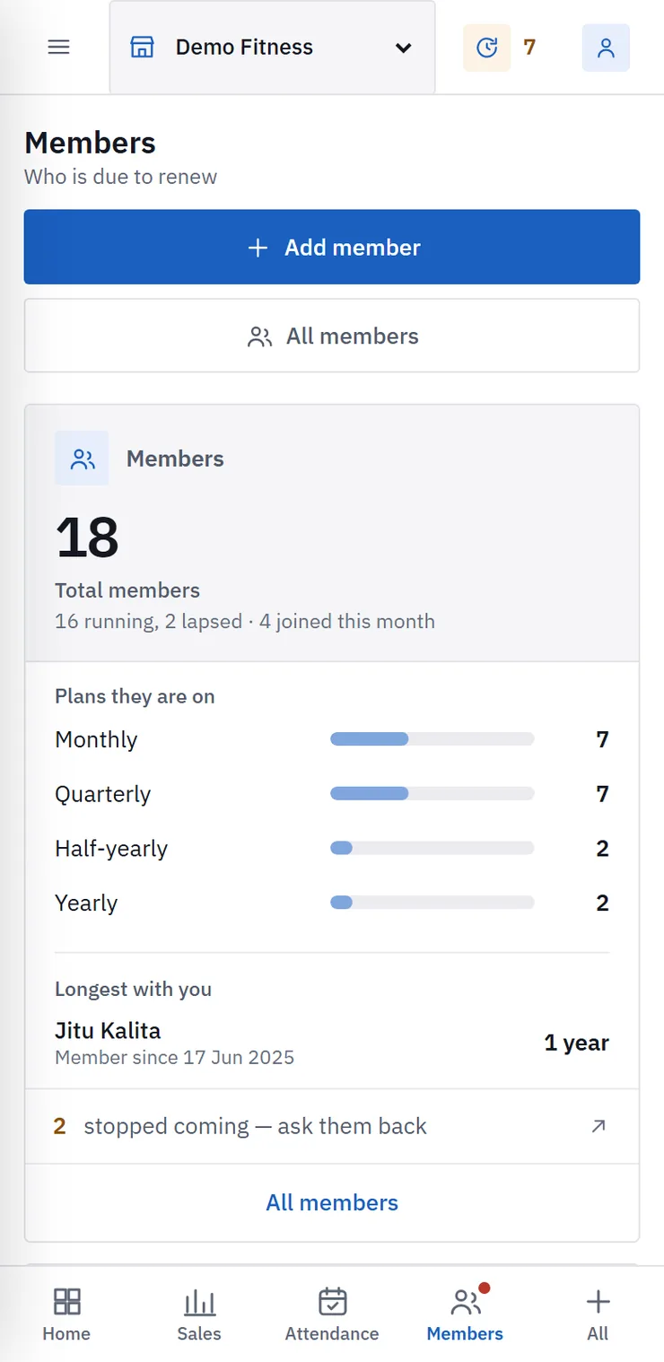 The members screen on a phone