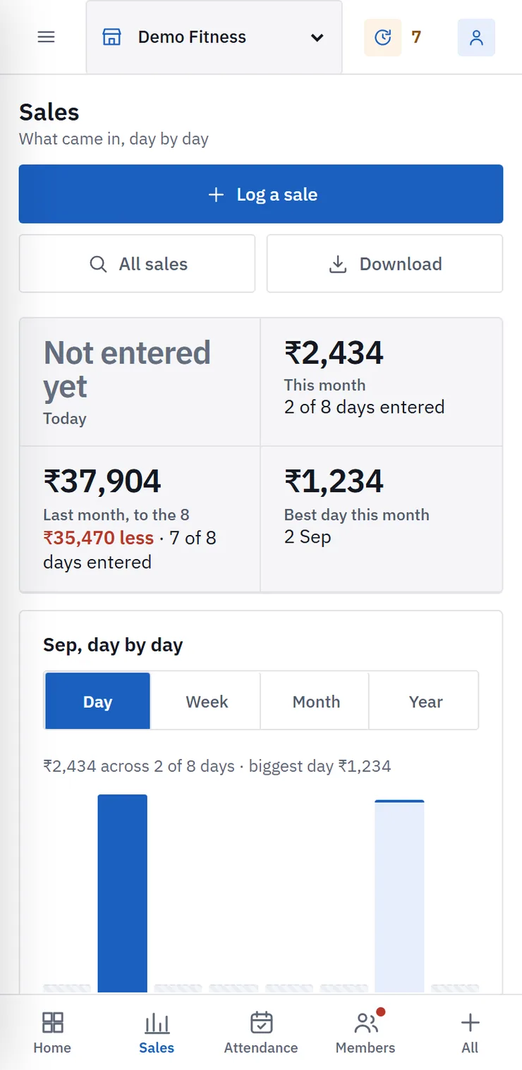 The sales screen on a phone